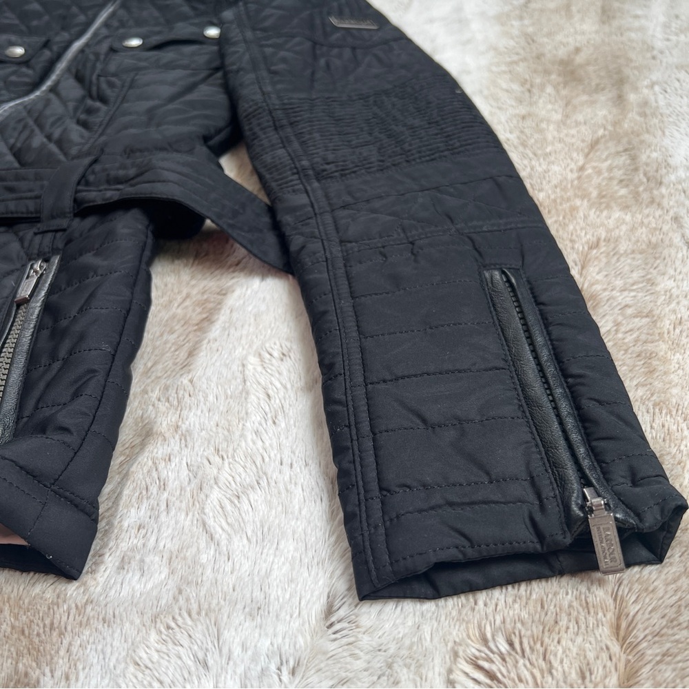 Black Quilted Women's Belted Jacket - Picture 4 of 16